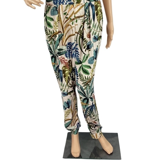 Chaser Tropical Botanical Print Button Front Short Sleeve Jumpsuit S - Picture 3 of 6